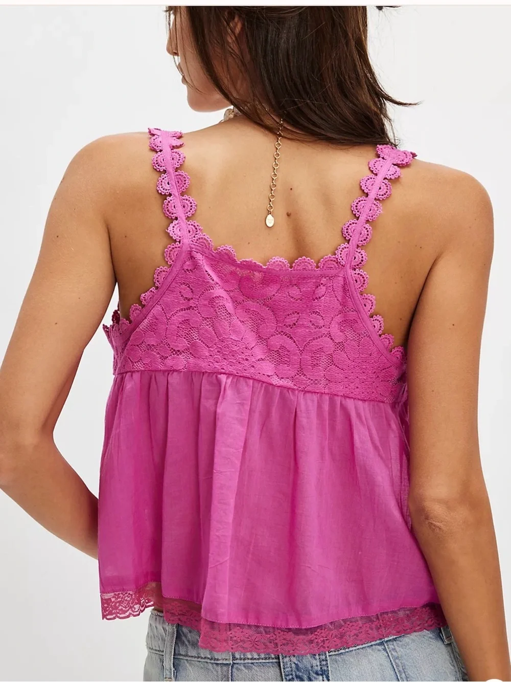 Free People Bright Pink Lace-Trim Camisole